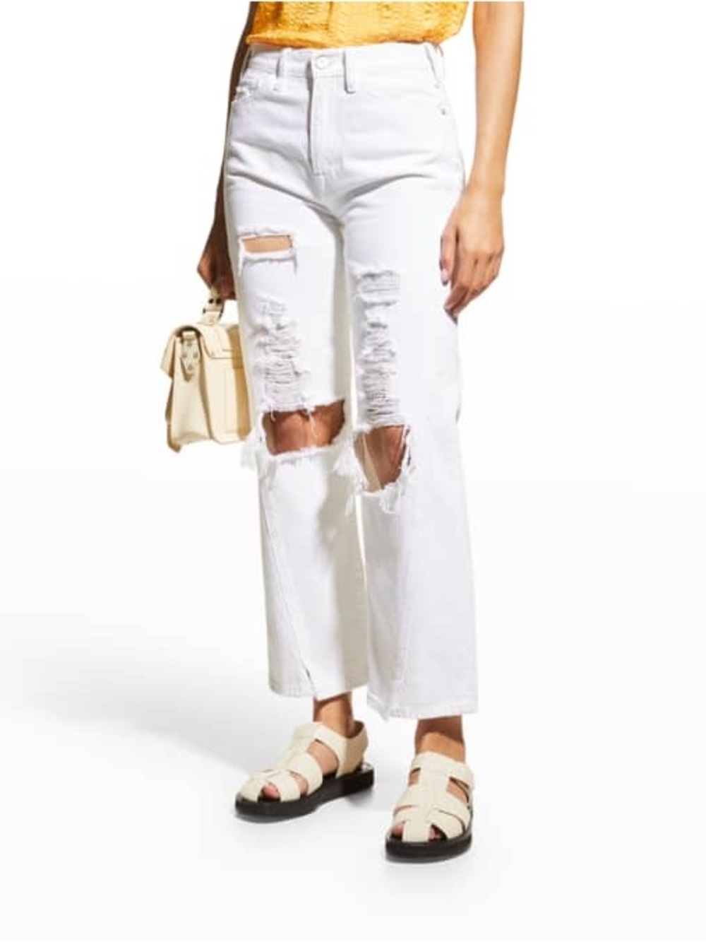 Frame Denim White High-Rise Distressed Cropped Jeans